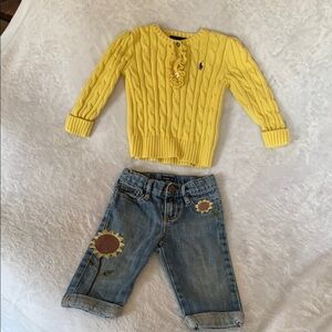 Gently Loved Yellow Cable Knit Ralph Lauren Sweater & Baby Gap Sunflower Jeans